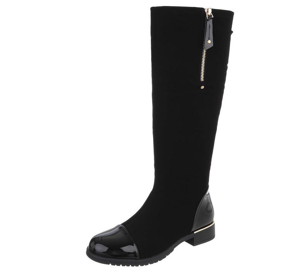 Ital-Design Elegante Winterstiefel mit Reißverschluss für Damen Stiefel (90482604) Blockabsatz Flache Stiefel in Schwarz