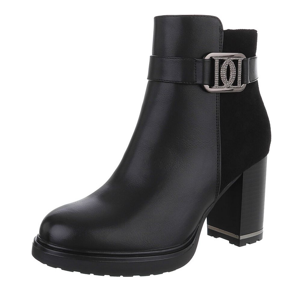 Ital-Design Eleganter Ankle Boot mit Blockabsatz und Schnalle High-Heel-Stiefelette (90598622) Blockabsatz Stiefeletten in Schwarz