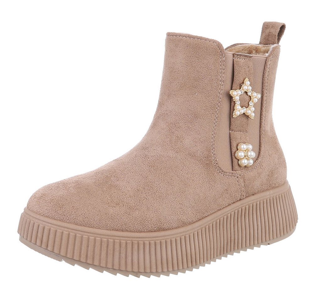 Ital-Design Eleganter Ankle-Boot mit Dekoration und hohem Tragekomfort Plateaustiefelette (90458004) Keilabsatz/Wedge Stiefeletten in Hellbraun