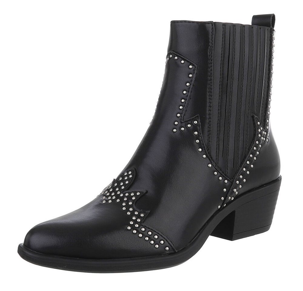 Ital-Design Eleganter Ankle-Boot mit dekorativen Details und mittelhohem Absatz Westernstiefelette (90471331) Blockabsatz Stiefeletten in Schwarz