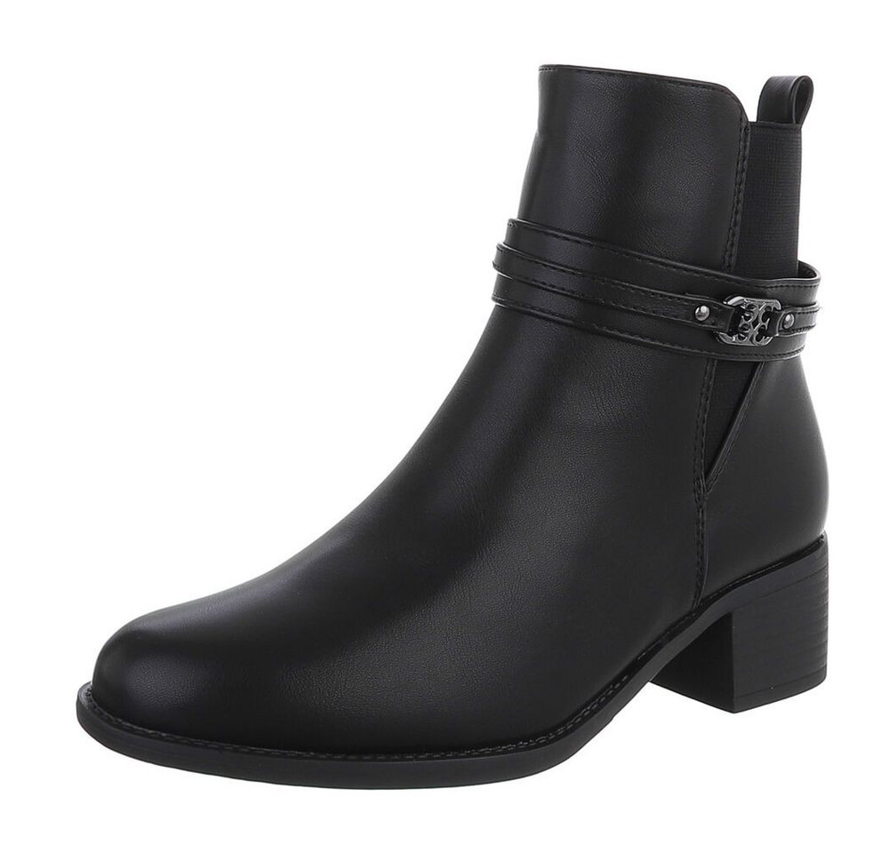 Ital-Design Eleganter Ankle Boot mit Riemen für Damen Stiefelette (90598514) Blockabsatz Stiefeletten in Schwarz