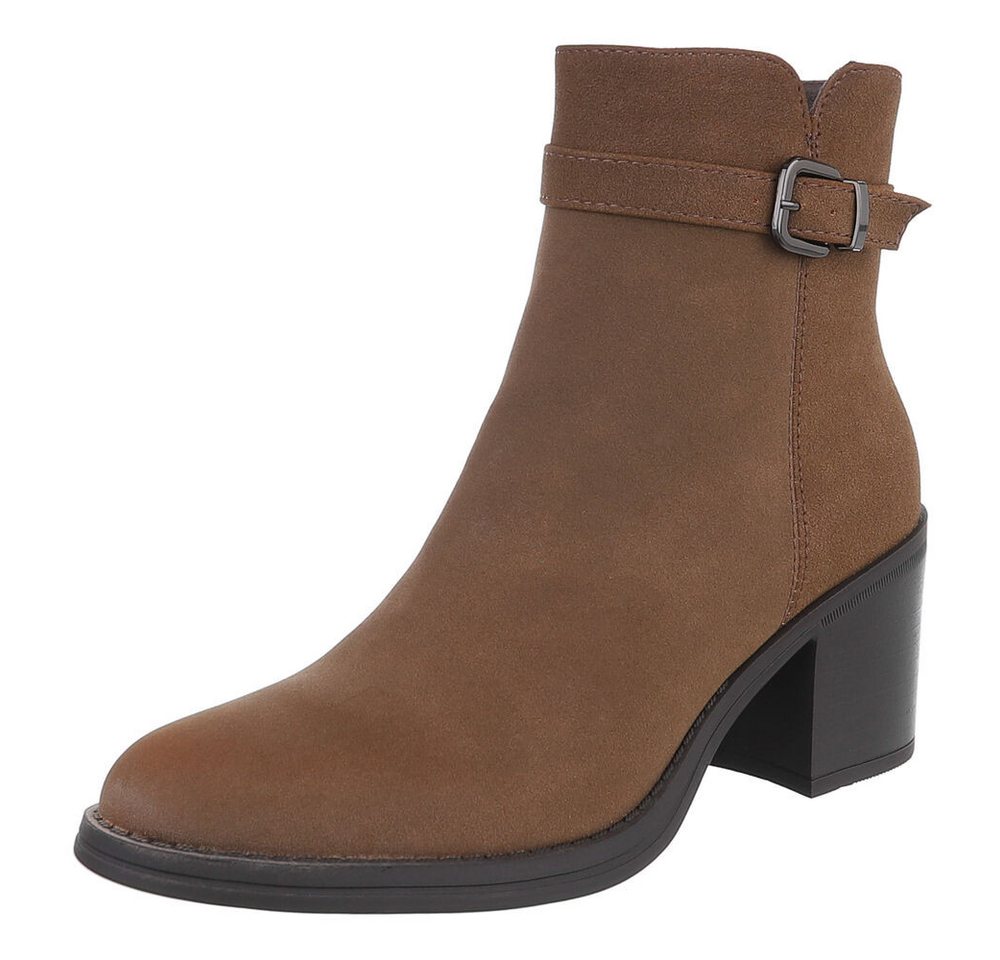 Ital-Design Eleganter Ankle Boot mit Schnalle für Alltag und Freizeit Stiefelette (90482791) Blockabsatz Stiefeletten in Braun