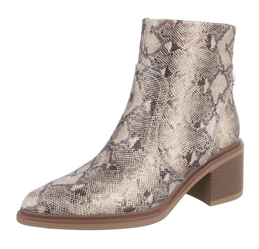 Ital-Design Eleganter Ankle-Stiefel aus strukturiertem Material für Damen Westernstiefelette (90542941) Blockabsatz Stiefeletten in Gold