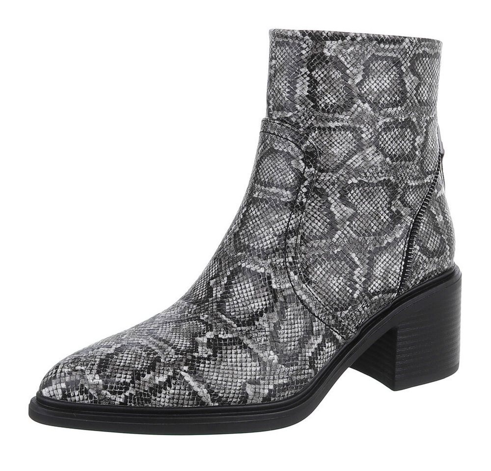 Ital-Design Eleganter Ankle-Stiefel aus strukturiertem Material für Damen Westernstiefelette (90542954) Blockabsatz Stiefeletten in Schwarz