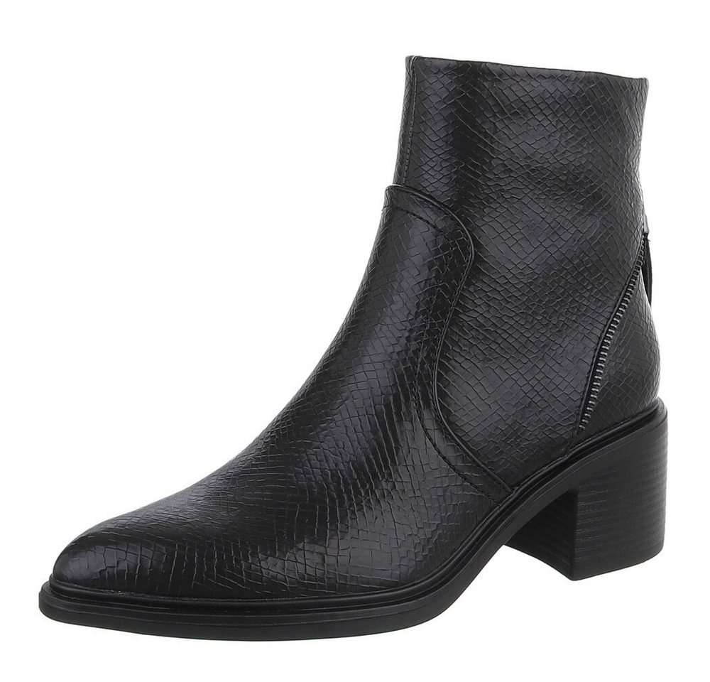 Ital-Design Eleganter Ankle-Stiefel aus strukturiertem Material für Damen Westernstiefelette (90542961) Blockabsatz Stiefeletten in Schwarz