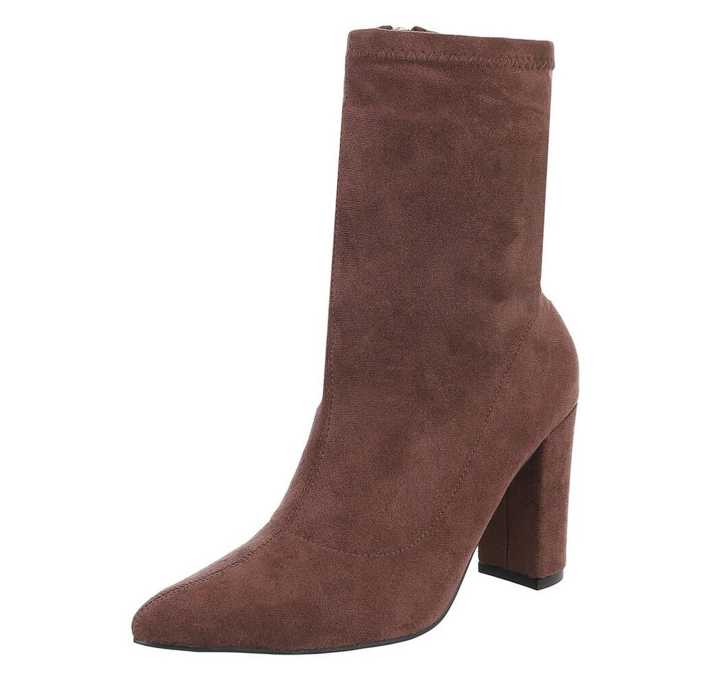 Ital-Design Eleganter Blockabsatz-Stiefel für Damen – Alltags-Style High-Heel-Stiefelette (89929948) Blockabsatz Stiefeletten in Braun