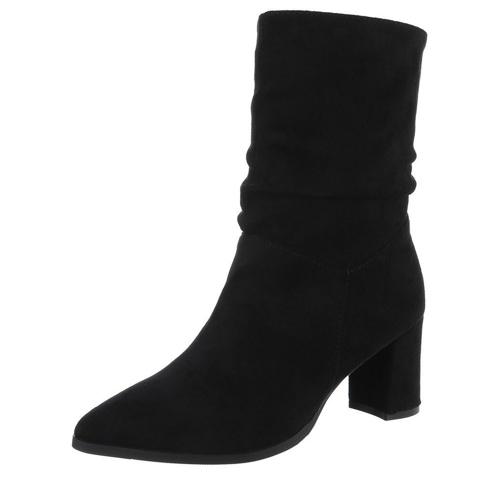 Ital-Design Eleganter Blockstiefel mit gerafftem Design für Damen Stiefelette (90649060) Blockabsatz Stiefeletten in Schwarz
