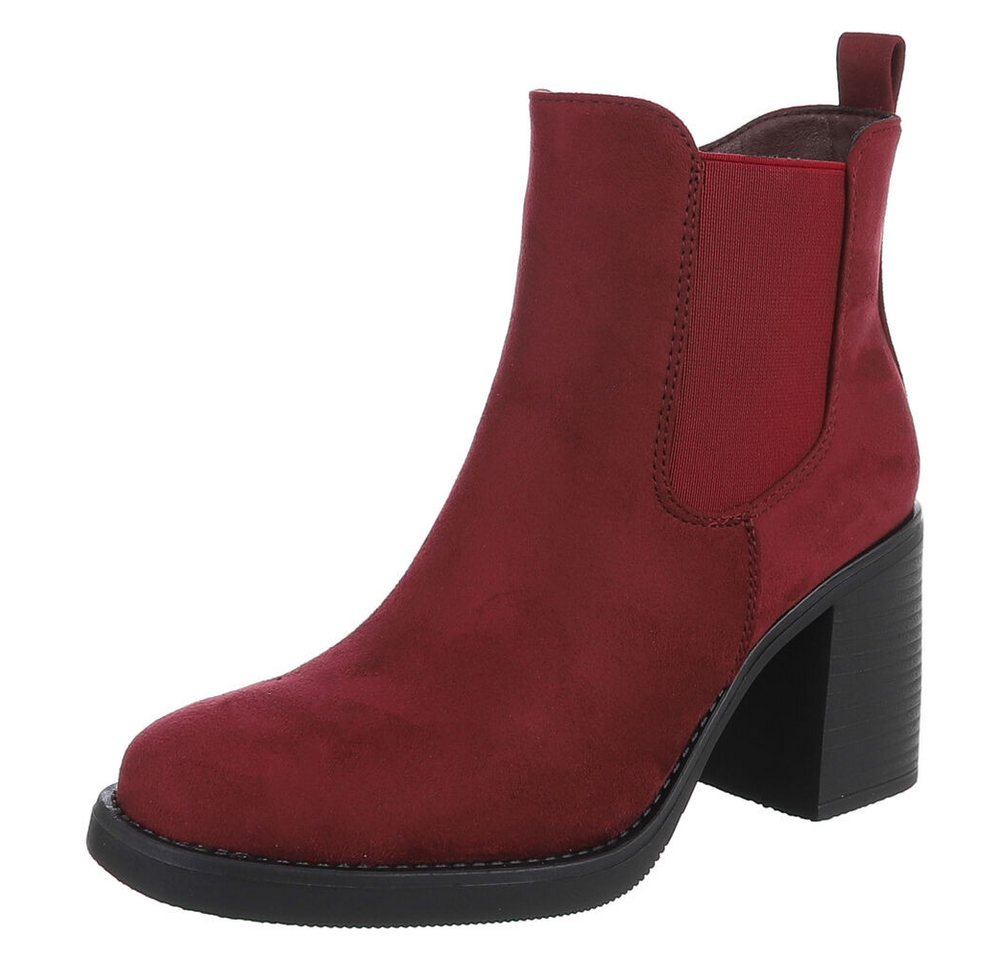 Ital-Design Eleganter Chelsea-Boot mit elastischem Einsatz und Sohle High-Heel-Stiefelette (90726823) Blockabsatz Stiefeletten in Weinrot