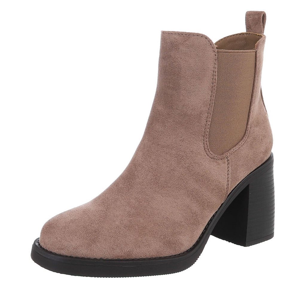 Ital-Design Eleganter Chelsea-Boot mit elastischem Einsatz und Sohle High-Heel-Stiefelette (90726828) Blockabsatz Stiefeletten in Hellbraun