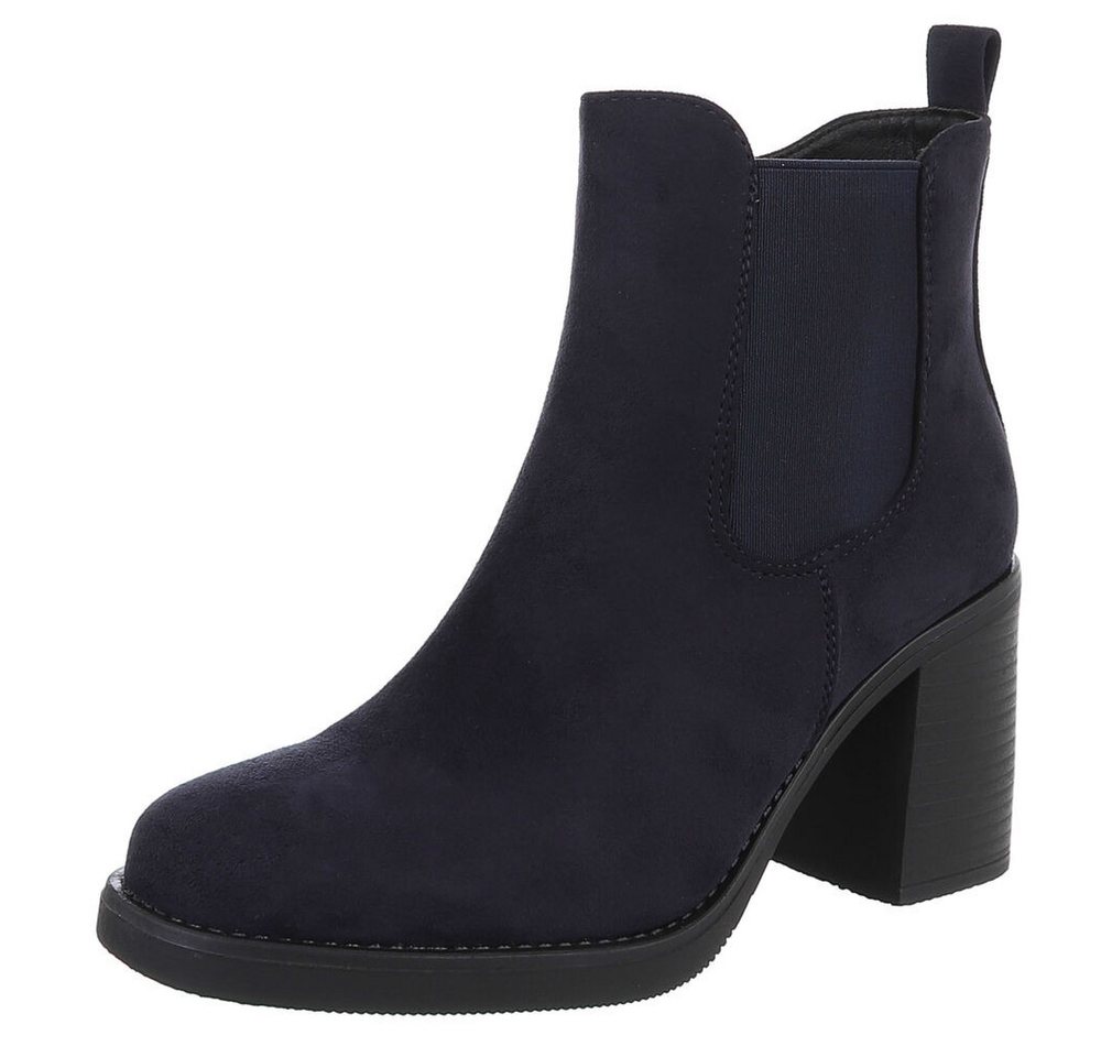 Ital-Design Eleganter Chelsea-Boot mit elastischem Einsatz und Sohle High-Heel-Stiefelette (90726837) Blockabsatz Stiefeletten in Dunkelblau