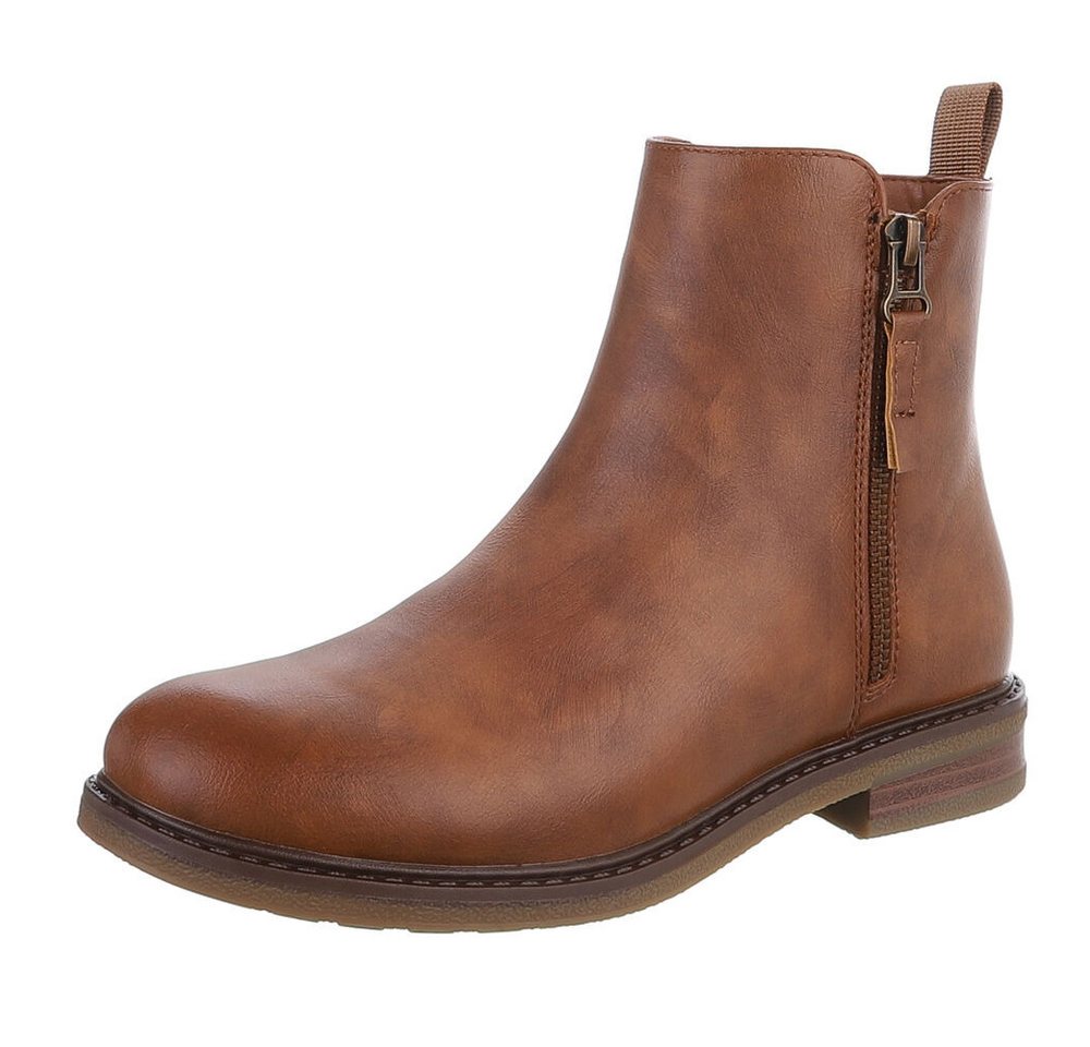 Ital-Design Eleganter Chelsea-Boot mit Reißverschluss für Damen Stiefelette (90648929) Blockabsatz Flache Stiefeletten in Camel