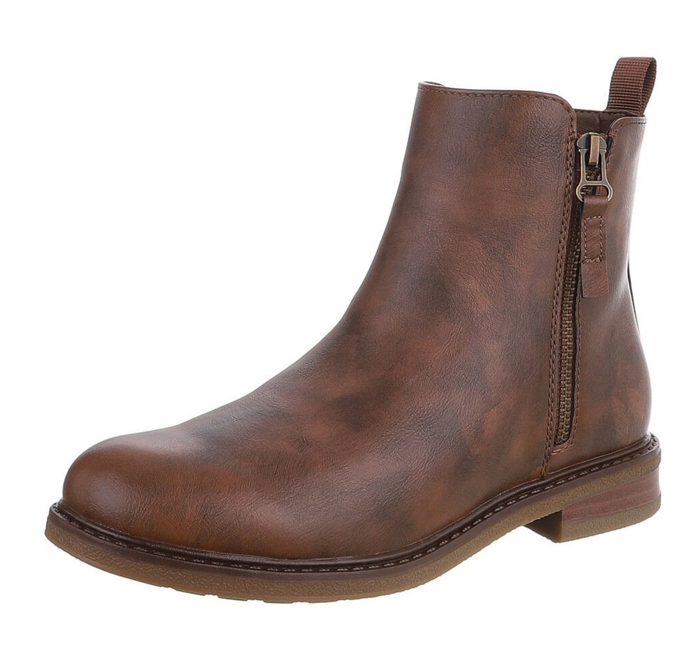 Ital-Design Eleganter Chelsea-Boot mit Reißverschluss für Damen Stiefelette (90648934) Blockabsatz Flache Stiefeletten in Braun