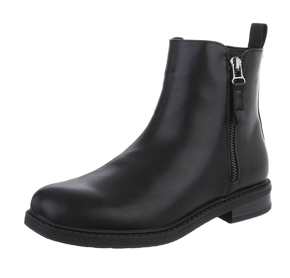 Ital-Design Eleganter Chelsea-Boot mit Reißverschluss für Damen Stiefelette (90648939) Blockabsatz Flache Stiefeletten in Schwarz