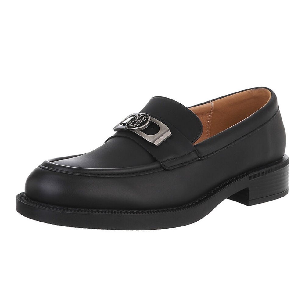 Ital-Design Eleganter Damen Loafer mit Komfort und zeitlosem Design Slipper (89930139) Blockabsatz Mokassins in Schwarz