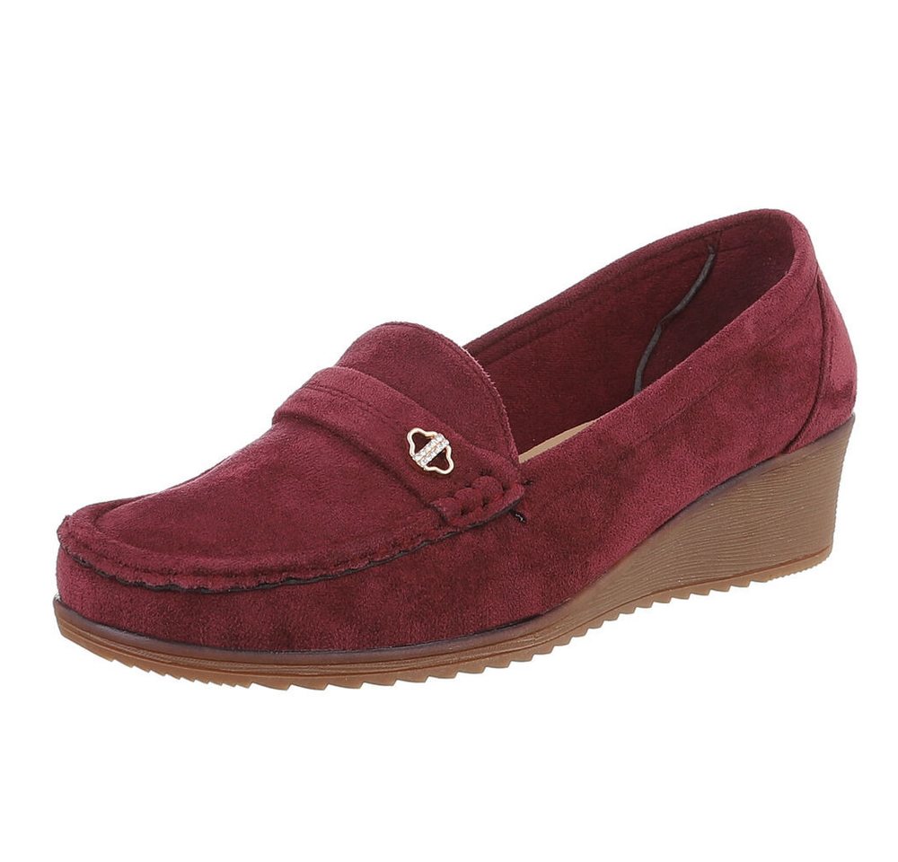 Ital-Design Eleganter Damen Slipper mit Wedge-Sohle und Details Slipper (90482667) Keilabsatz/Wedge Mokassins in Weinrot