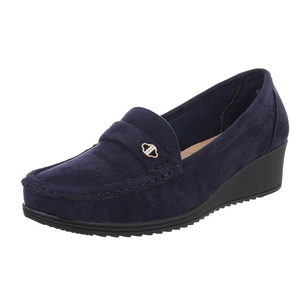 Ital-Design Eleganter Damen Slipper mit Wedge-Sohle und Details Slipper (90482678) Keilabsatz/Wedge Mokassins in Blau