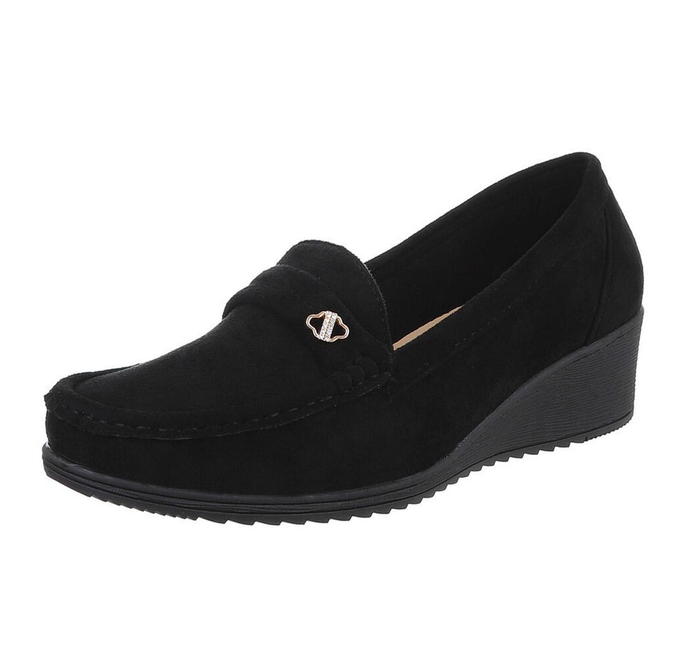 Ital-Design Eleganter Damen Slipper mit Wedge-Sohle und Details Slipper (90482683) Keilabsatz/Wedge Mokassins in Schwarz