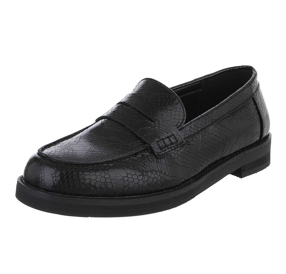 Ital-Design Eleganter Damenschuh mit einzigartiger Oberflächenstruktur Slipper (91261622) Blockabsatz Mokassins in Schwarz