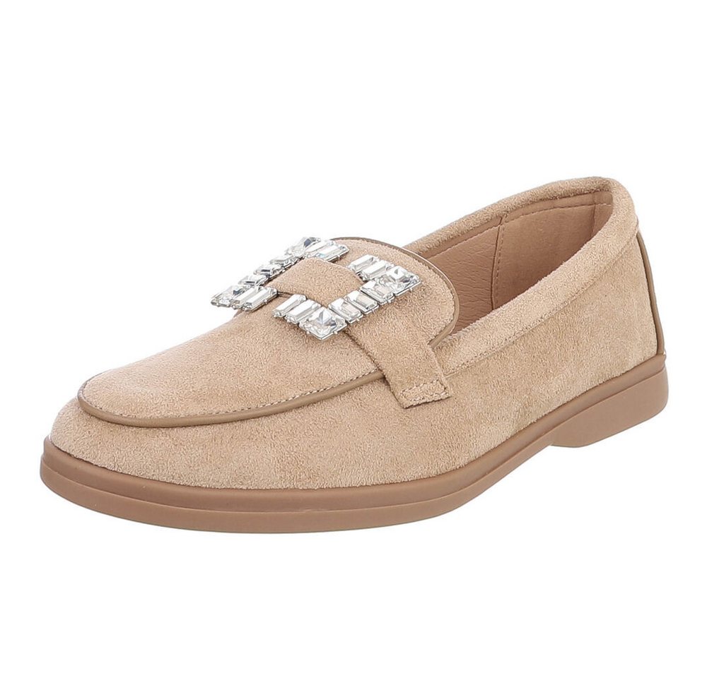 Ital-Design Eleganter Damenschuh mit Schnalle für Alltag und Freizeit Slipper (91409570) Blockabsatz Mokassins in Hellbraun
