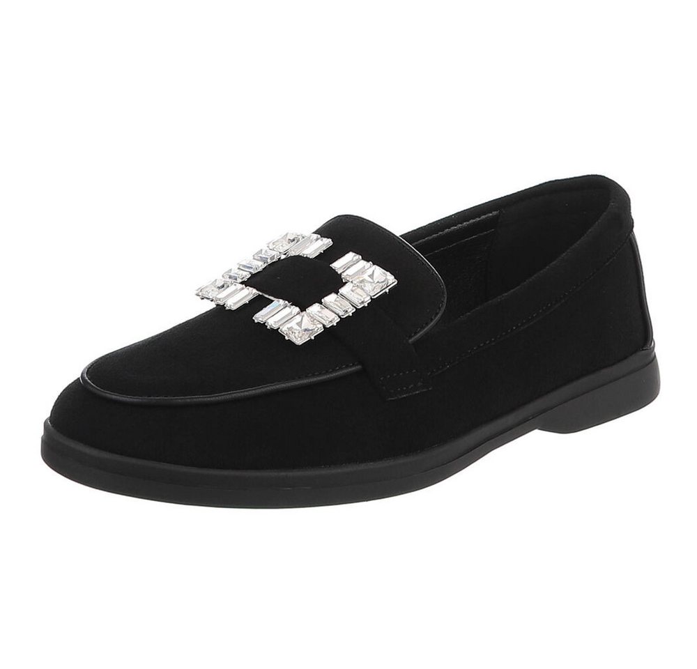 Ital-Design Eleganter Damenschuh mit Schnalle für Alltag und Freizeit Slipper (91409584) Blockabsatz Mokassins in Schwarz