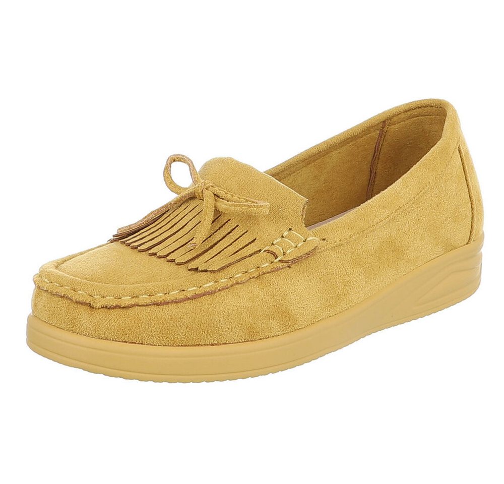Ital-Design Eleganter Fransen-Schuh für Damen mit hohem Tragekomfort Slipper (91409676) Keilabsatz/Wedge Mokassins in Gelb