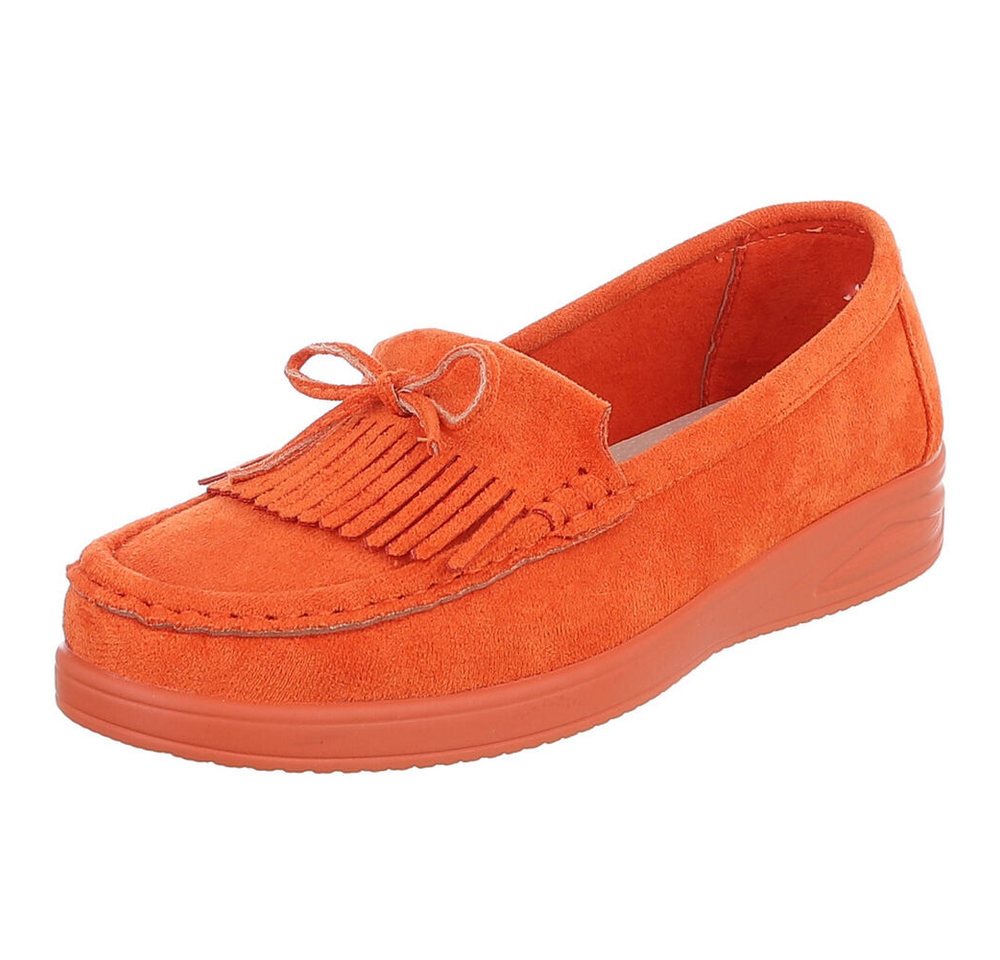 Ital-Design Eleganter Fransen-Schuh für Damen mit hohem Tragekomfort Slipper (91409682) Keilabsatz/Wedge Mokassins in Orange