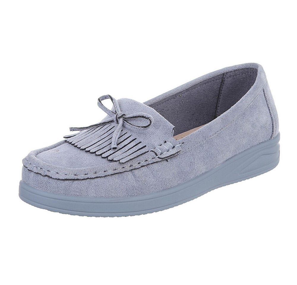 Ital-Design Eleganter Fransen-Schuh für Damen mit hohem Tragekomfort Slipper (91409699) Keilabsatz/Wedge Mokassins in Hellblau