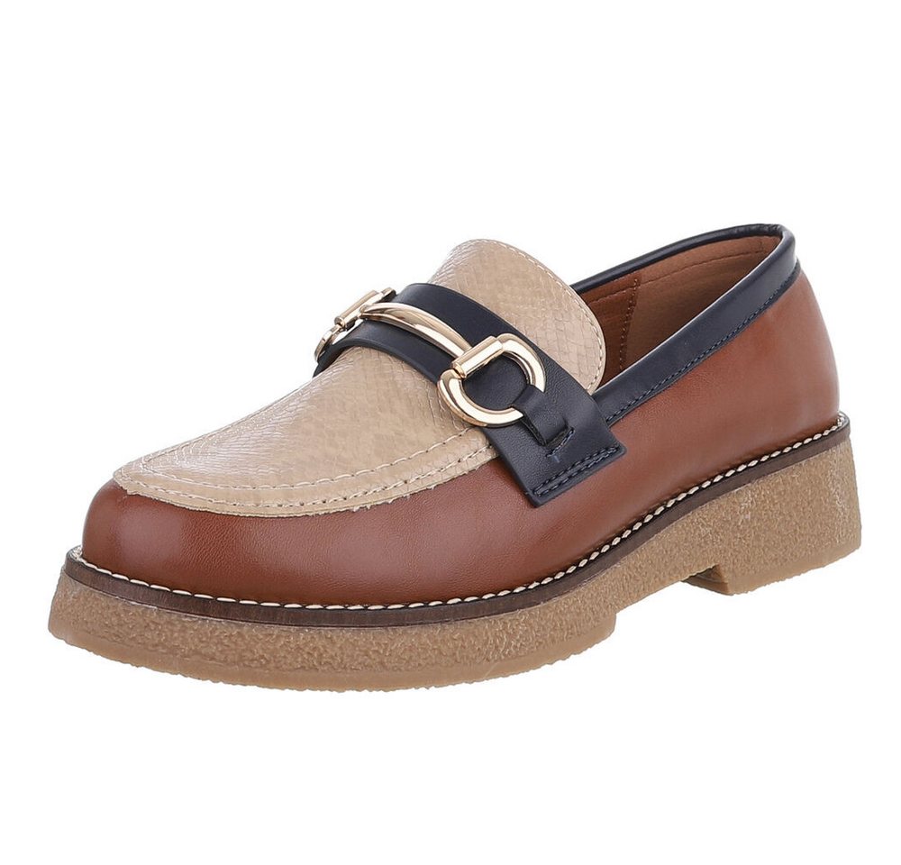 Ital-Design Eleganter Loafer mit Schnalle für Damen – Komfort & Stil Slipper (90169341) Blockabsatz Mokassins in Beige