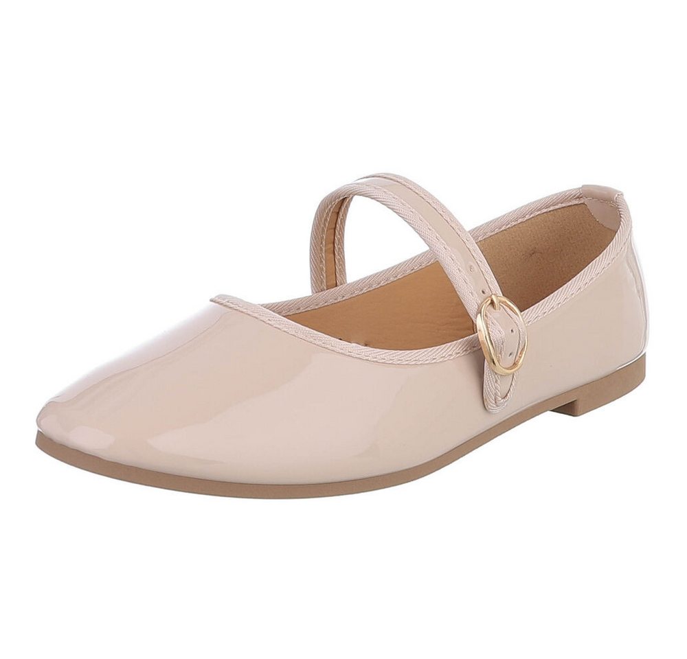 Ital-Design Eleganter Mary Jane Schuh mit Riemen – für Alltag und Anlässe Schnürpumps (91554557) Blockabsatz Riemchenballerinas in Beige