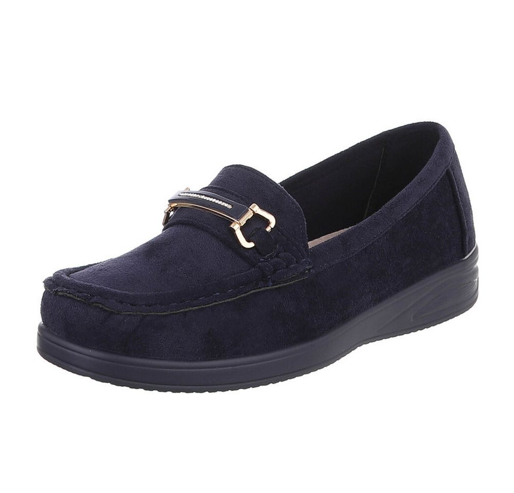 Ital-Design Eleganter Mokassin für Damen – Bequem und vielseitig Slipper (91409587) Keilabsatz/Wedge Mokassins in Dunkelblau