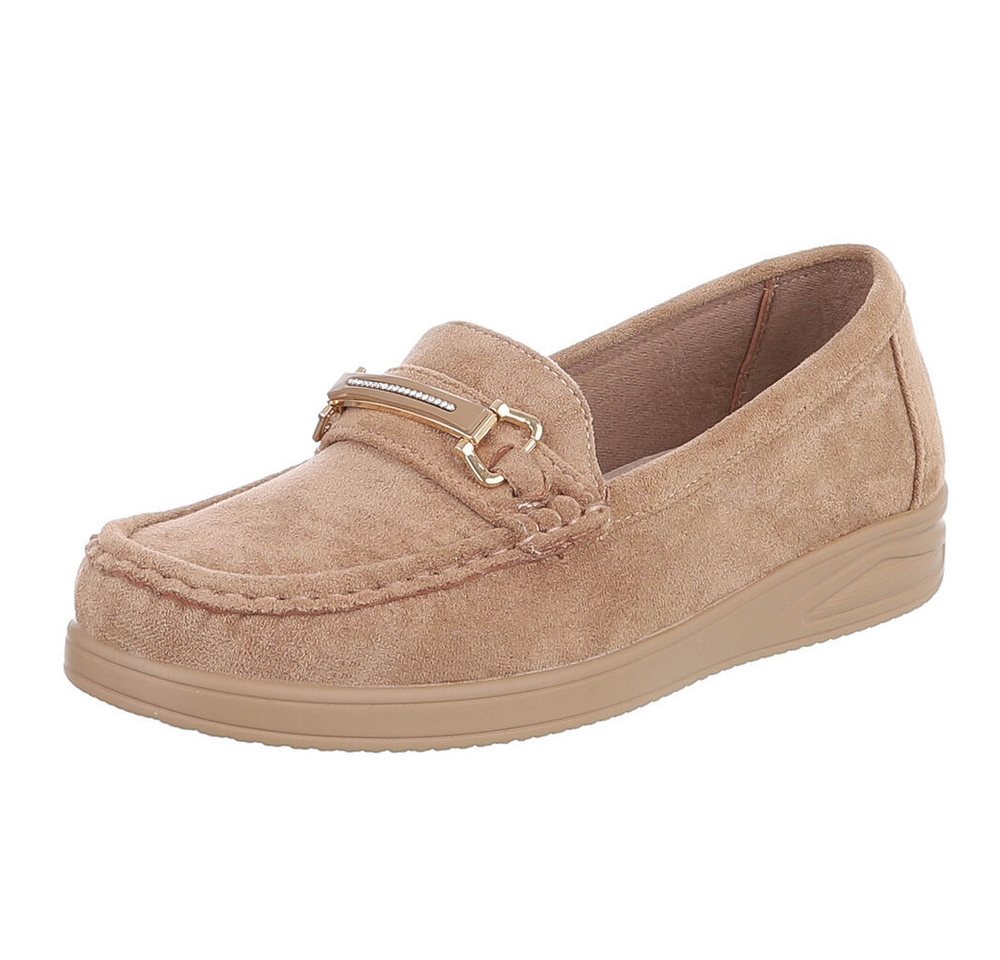 Ital-Design Eleganter Mokassin für Damen – Bequem und vielseitig Slipper (91409596) Keilabsatz/Wedge Mokassins in Hellbraun