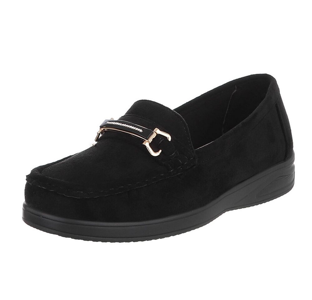 Ital-Design Eleganter Mokassin für Damen – Bequem und vielseitig Slipper (91409603) Keilabsatz/Wedge Mokassins in Schwarz