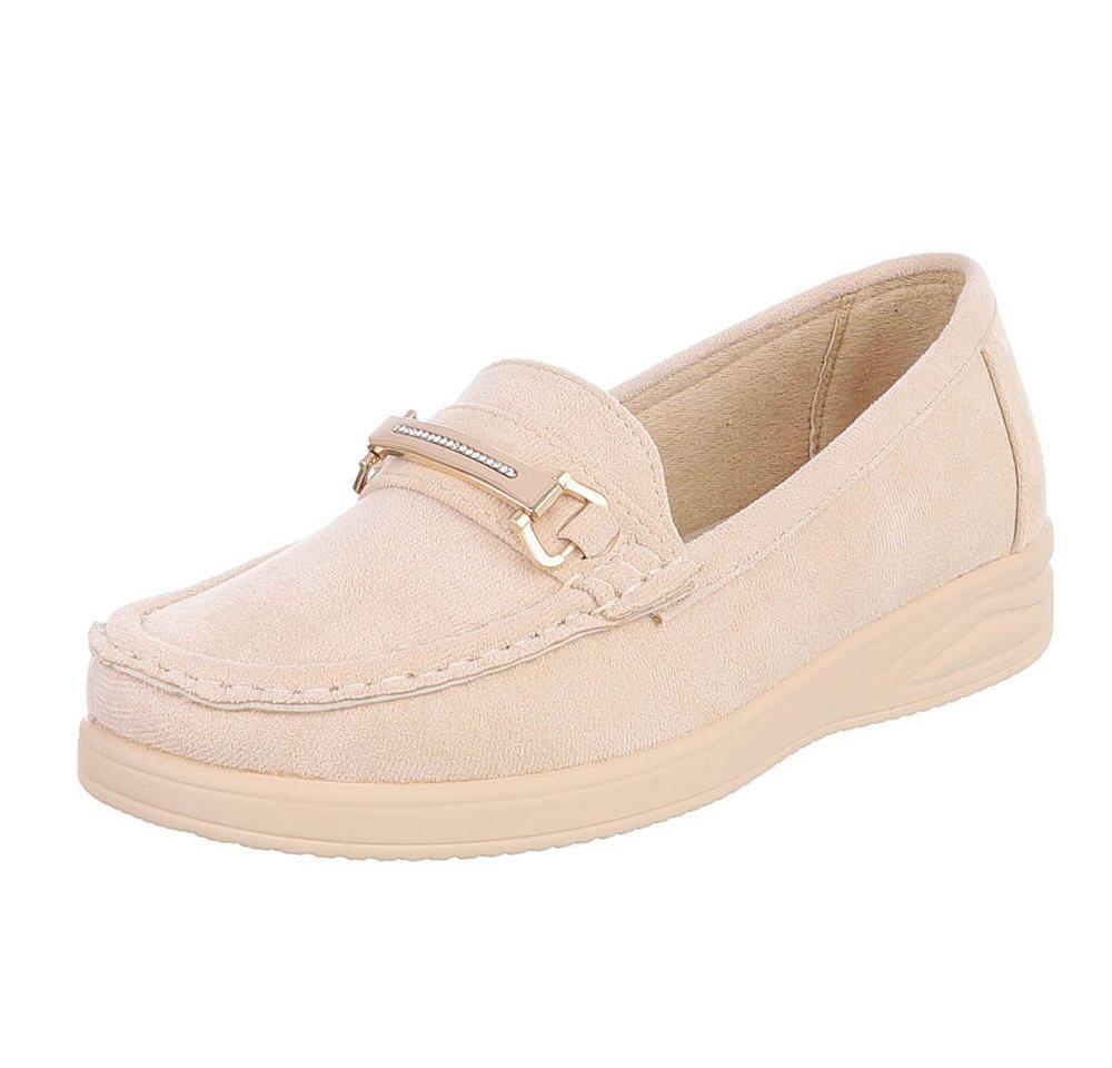 Ital-Design Eleganter Mokassin für Damen – Bequem und vielseitig Slipper (91409613) Keilabsatz/Wedge Mokassins in Beige
