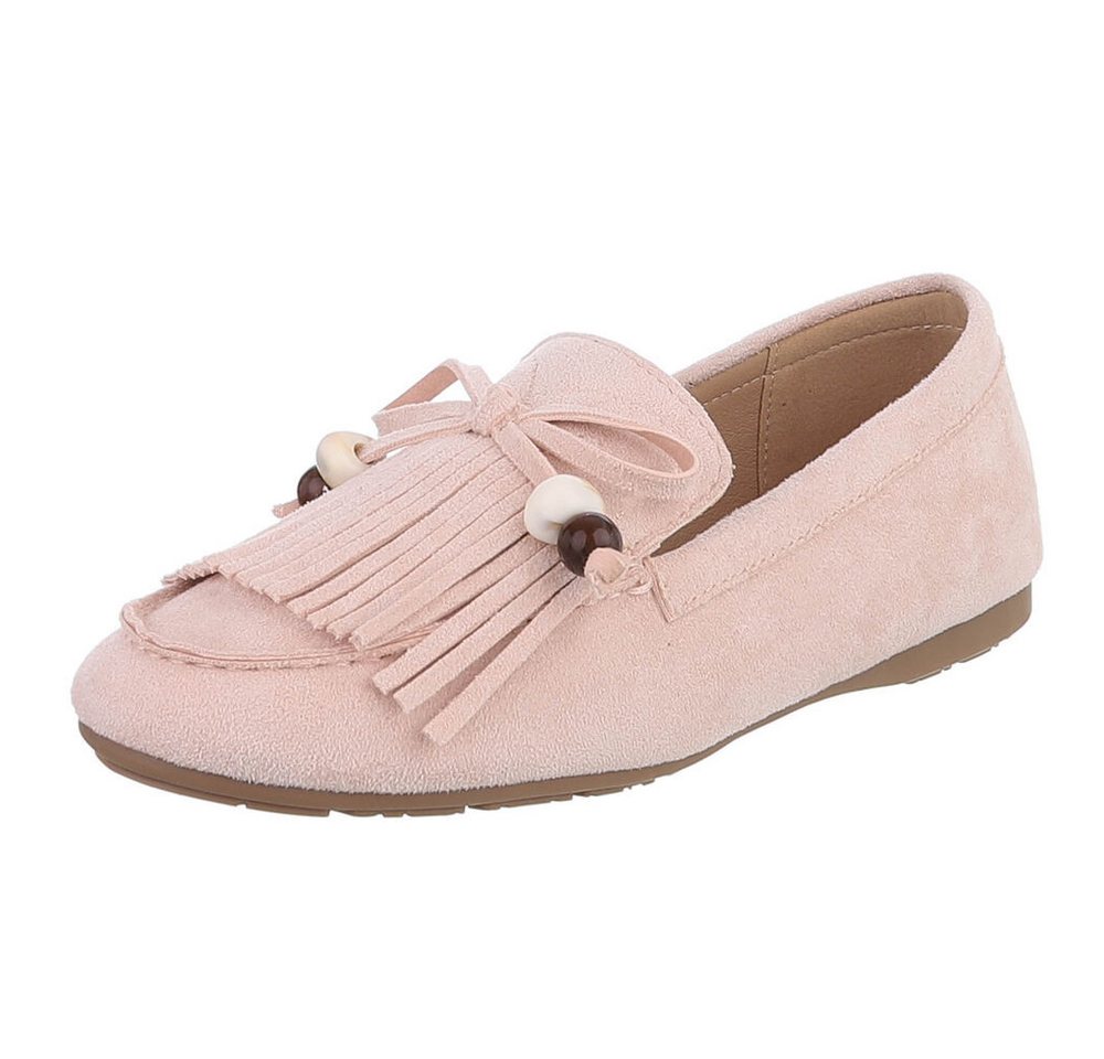 Ital-Design Eleganter Mokassin für Damen mit fransigem Design Slipper (91554642) Flach Mokassins in Altrosa