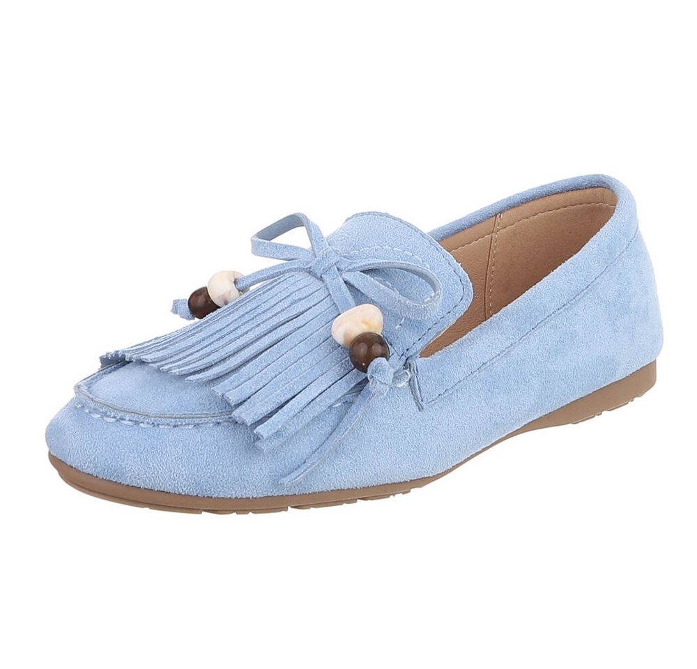 Ital-Design Eleganter Mokassin für Damen mit fransigem Design Slipper (91554658) Flach Mokassins in Hellblau