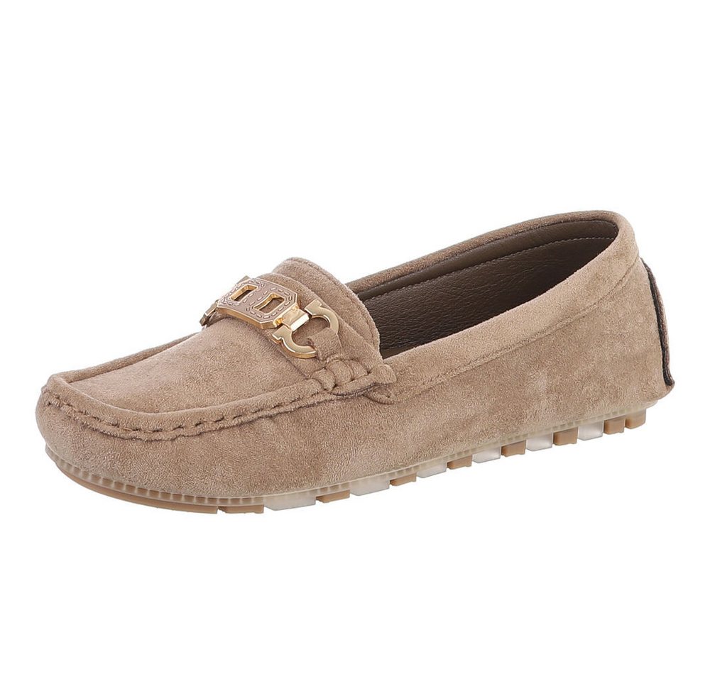 Ital-Design Eleganter Mokassin für Damen mit Verschluss-Details Slipper (91260972) Flach Mokassins in Hellbraun