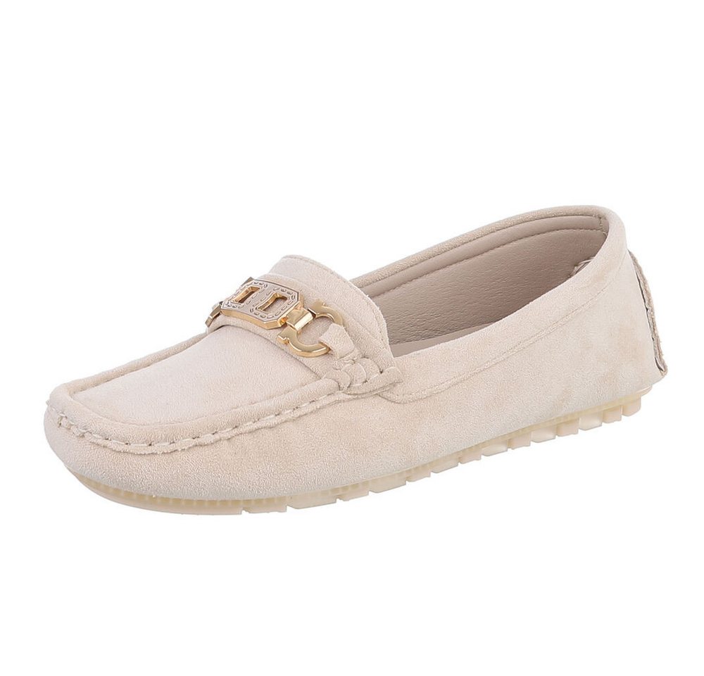 Ital-Design Eleganter Mokassin für Damen mit Verschluss-Details Slipper (91260990) Flach Mokassins in Beige