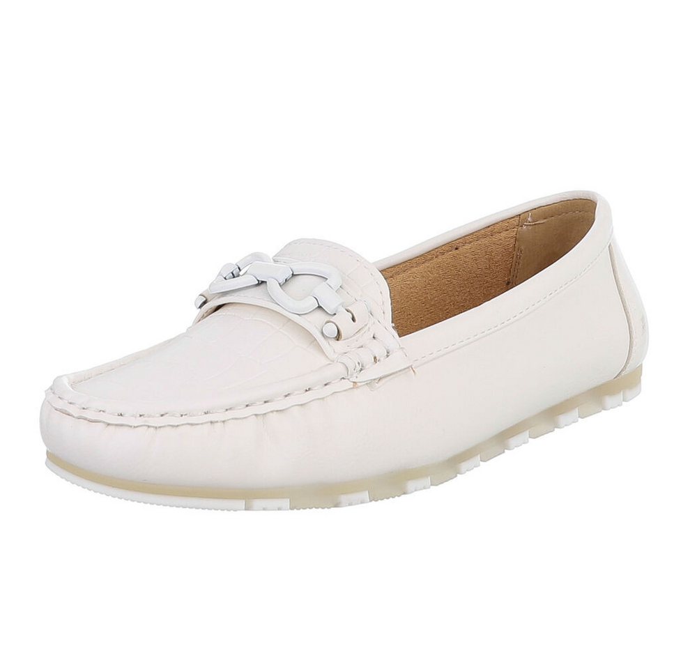 Ital-Design Eleganter Mokassin mit Schnalle für Damen im Alltag Slipper (90793487) Flach Mokassins in Weiß