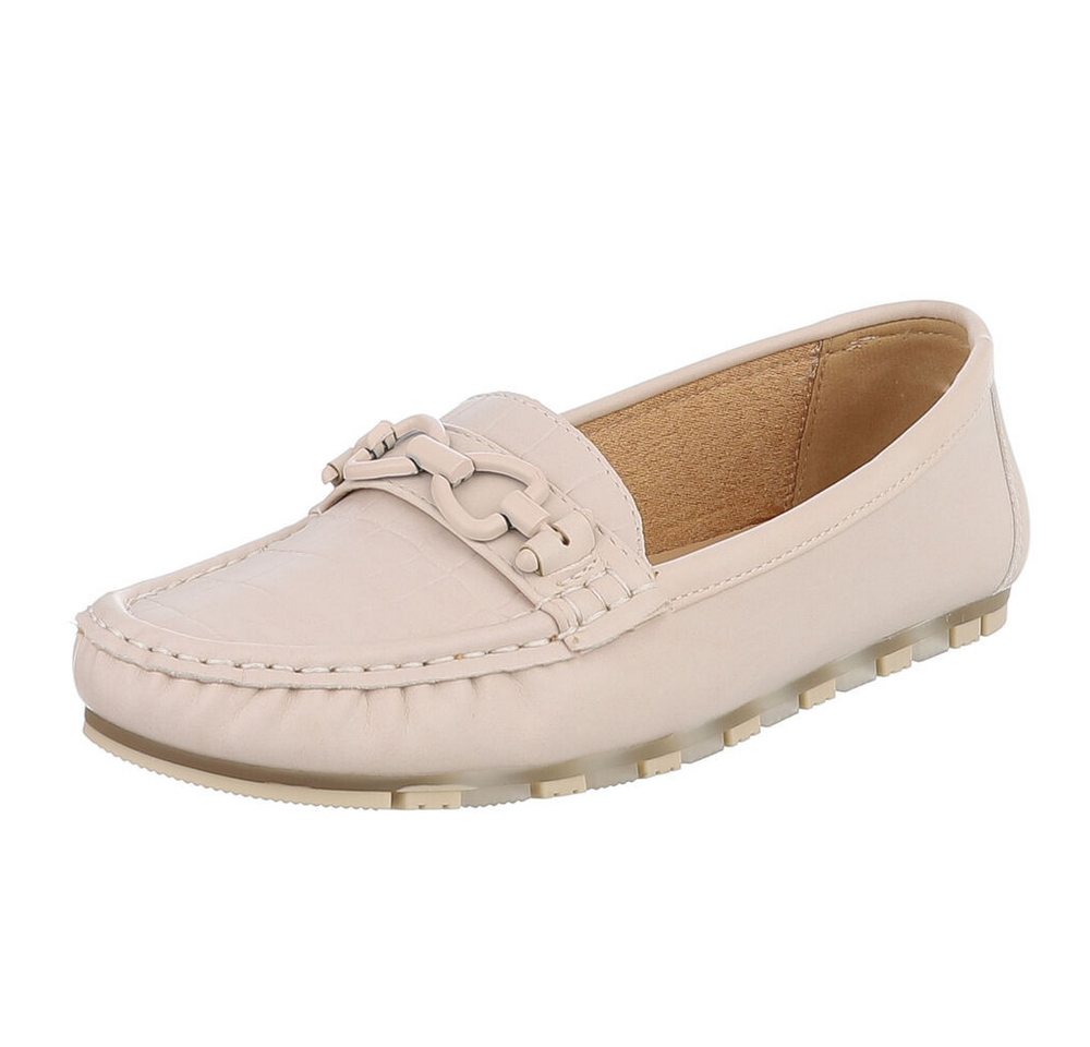 Ital-Design Eleganter Mokassin mit Schnalle für Damen im Alltag Slipper (90793505) Flach Mokassins in Beige