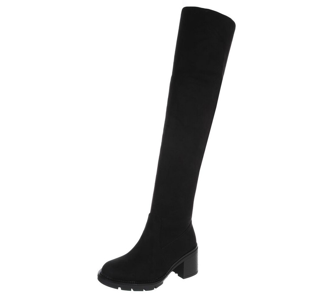 Ital-Design Eleganter Overkneestiefel mit Blockabsatz für Damen Overkneestiefel (90827530) Blockabsatz Stiefel in Schwarz