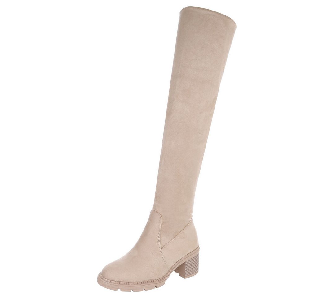 Ital-Design Eleganter Overkneestiefel mit Blockabsatz für Damen Overkneestiefel (90827536) Blockabsatz Stiefel in Beige