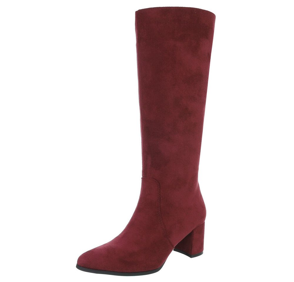 Ital-Design Eleganter Stiefel für Damen mit hohem Absatz, vielseitig einsetzbar Stiefel (90152970) Blockabsatz Stiefel in Weinrot