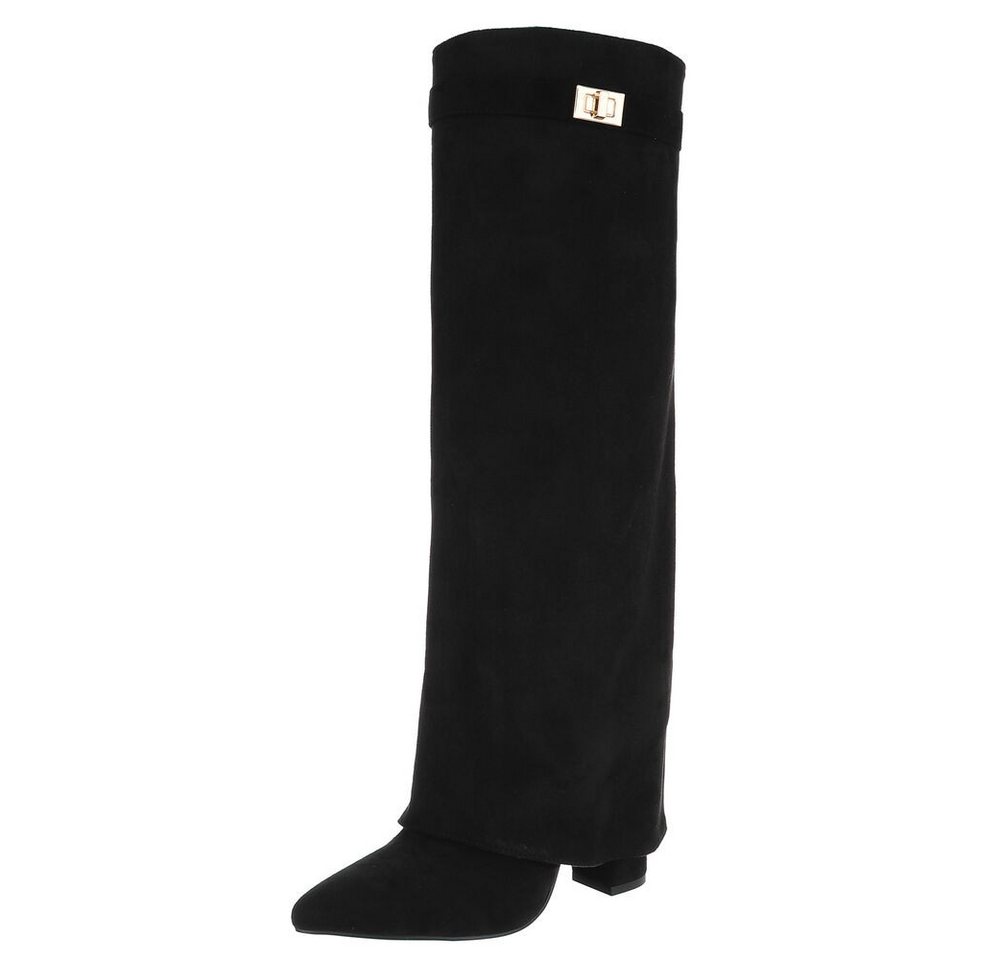 Ital-Design Eleganter Stiefel mit hohem Schaft für Damen High-Heel-Stiefel (90624839) Blockabsatz Stiefel in Schwarz