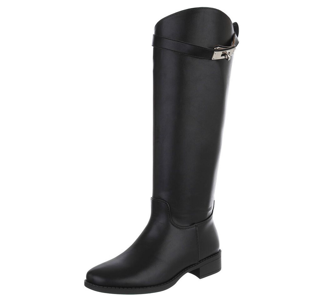 Ital-Design Eleganter Stiefel mit Schnalle für Damen im Alltag Stiefel (90598563) Blockabsatz Flache Stiefel in Schwarz