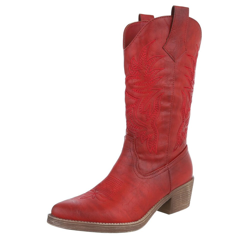 Ital-Design Eleganter Westernstiefel mit Stickerei für Damen Westernstiefel (89937875) Blockabsatz Stiefel in Rot
