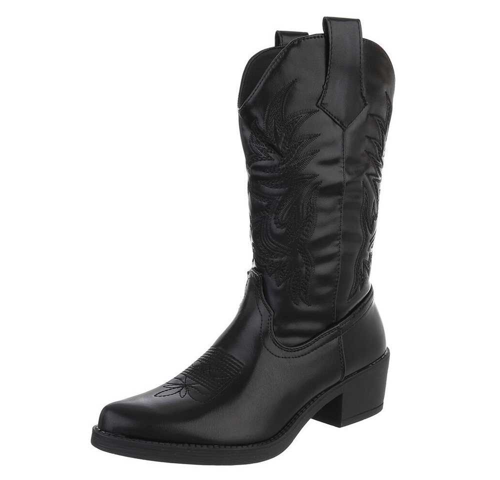 Ital-Design Eleganter Westernstiefel mit Stickerei für Damen Westernstiefel (89937889) Blockabsatz Stiefel in Schwarz