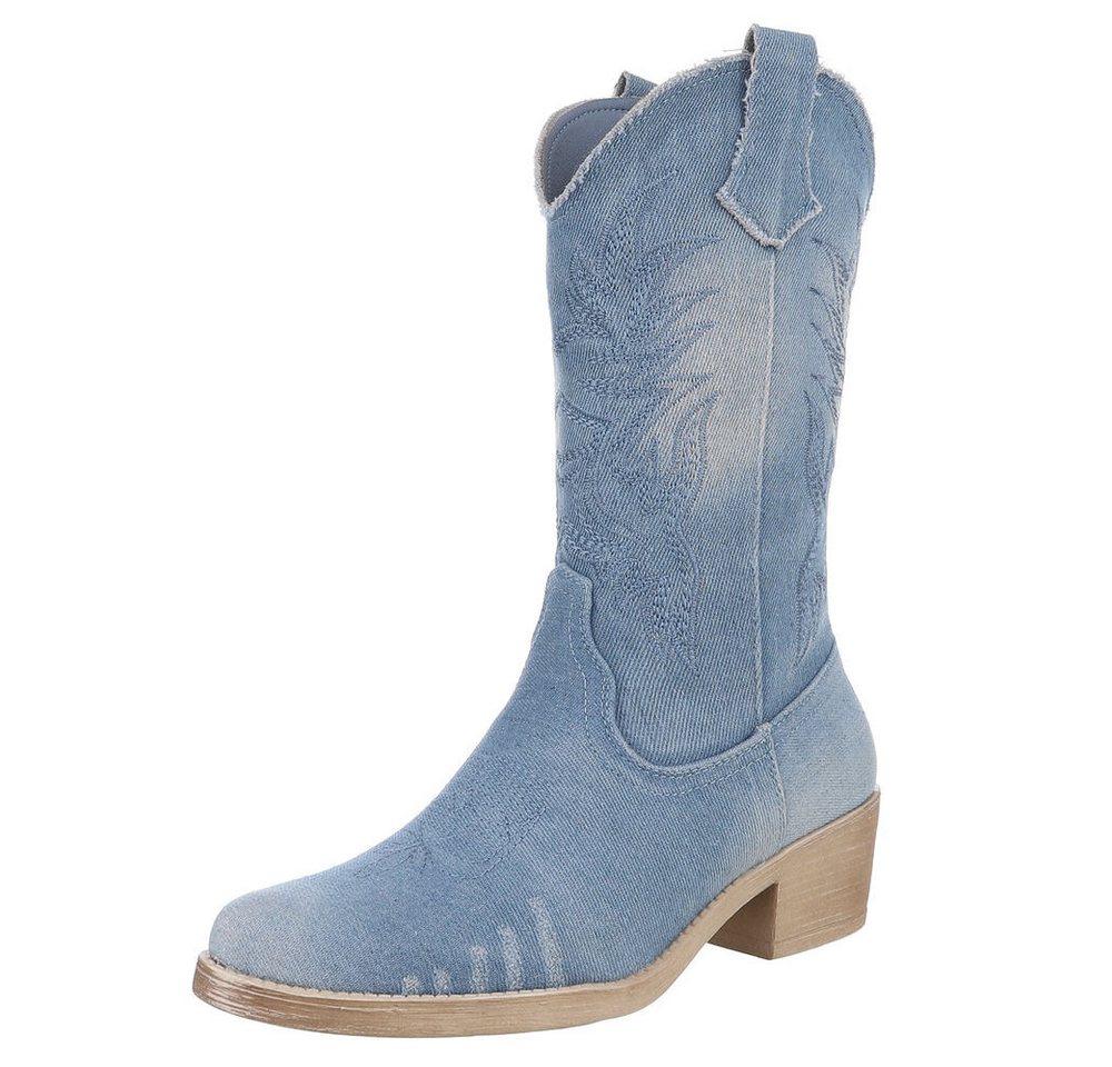 Ital-Design Feminine Cowboystiefel für jeden Anlass Westernstiefel (89376323) Blockabsatz Stiefel in Hellblau