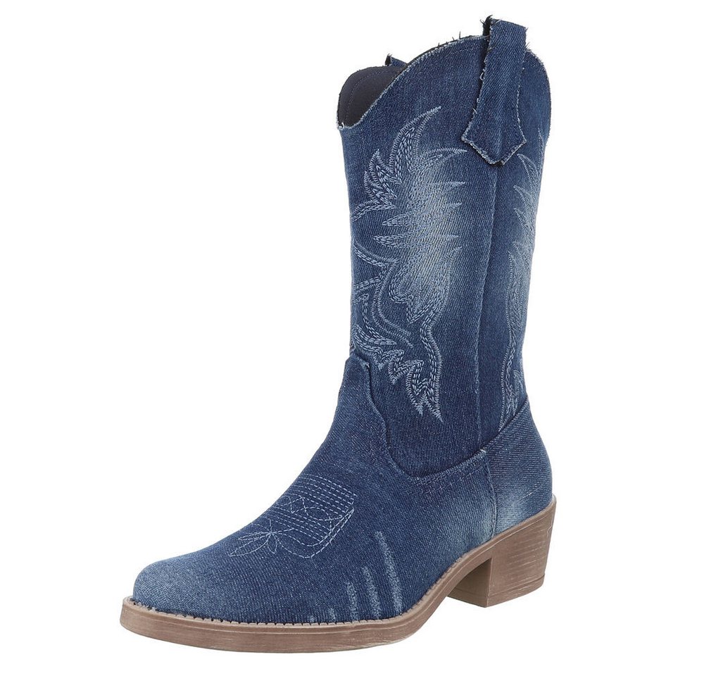 Ital-Design Feminine Cowboystiefel für jeden Anlass Westernstiefel (89376328) Blockabsatz Stiefel in Blau