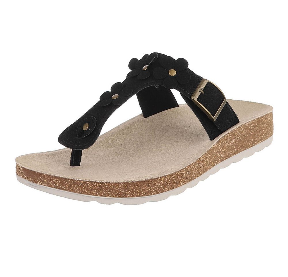 Ital-Design Feminine Flip-Flops mit Blumen-Design für Damen Zehentrenner (91512533) Flach Zehentrenner in Schwarz