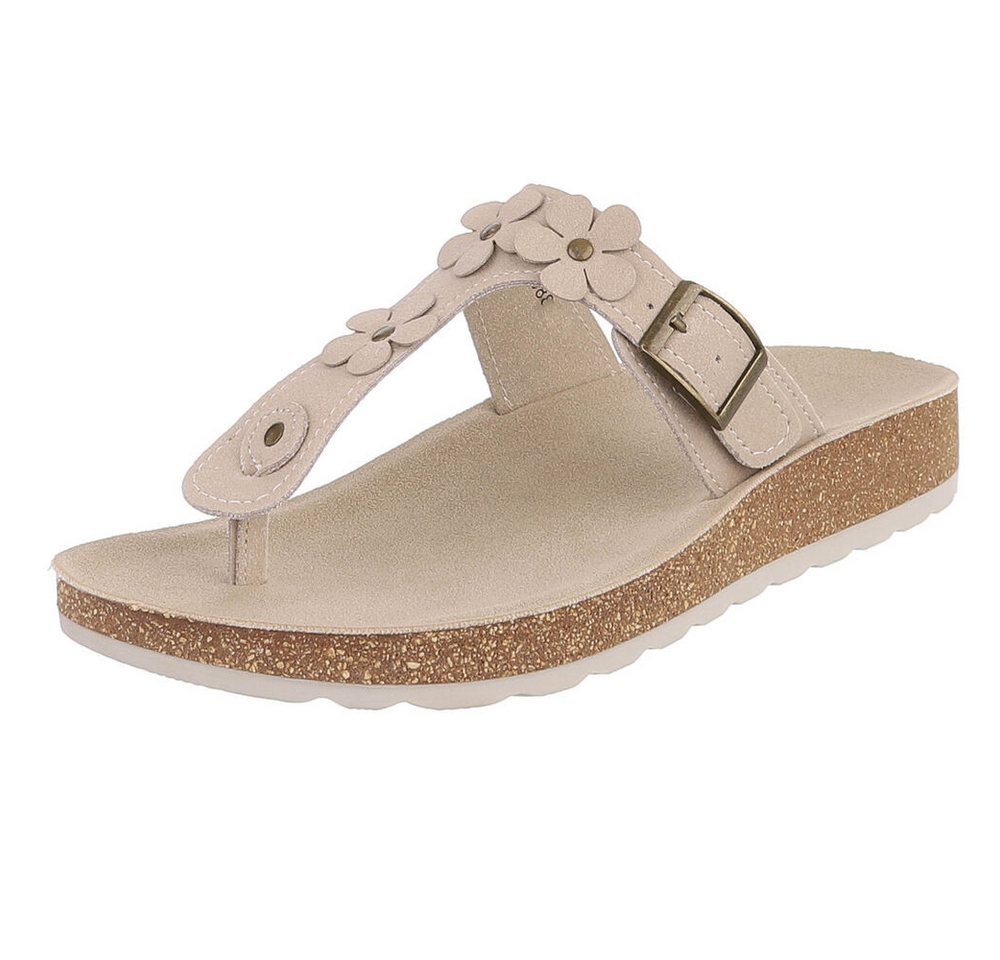 Ital-Design Feminine Flip-Flops mit Blumen-Design für Damen Zehentrenner (91512539) Flach Zehentrenner in Beige